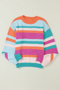 Multicolor Striped Knit Drop Shoulder Puff Sleeve Sweater | Tops/Sweaters & Cardigans