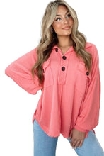 Load image into Gallery viewer, Pink Corded Flap Pocket Henley Top | Tops/Long Sleeve Tops
