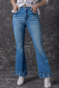 Sky Blue Slight Distressed Medium Wash Flare Jeans | Bottoms/Jeans