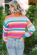 Load image into Gallery viewer, Multicolor Striped Knit Drop Shoulder Puff Sleeve Sweater | Tops/Sweaters &amp; Cardigans
