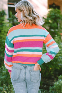 Multicolor Striped Knit Drop Shoulder Puff Sleeve Sweater | Tops/Sweaters & Cardigans