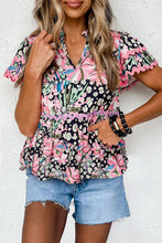 Load image into Gallery viewer, Pink Ricrac Floral Tiered Short Sleeve Blouse | Tops/Blouses &amp; Shirts
