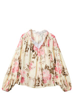 Load image into Gallery viewer, Beige Floral Print Lantern Sleeve V-Neck Blouse | Tops/Blouses &amp; Shirts
