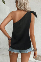 Load image into Gallery viewer, One Shoulder Tank Top | Black Textured Bowknot Blouse
