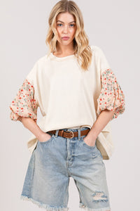 Bubble Sleeve Top | Round Neck Oversized Blouse