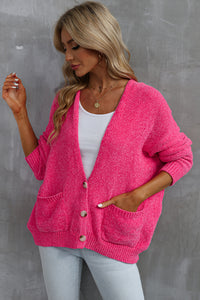 Rose Buttons Front Pocketed Sweater Cardigan | Tops/Sweaters & Cardigans