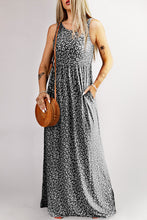 Load image into Gallery viewer, Gray Leopard Print Pocketed Sleeveless Maxi Dress
