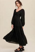 Load image into Gallery viewer, Maxi Dress | Black V Neck Bow-Knot Cutout Dress
