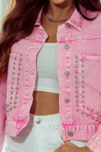 Load image into Gallery viewer, Womens Denim Jacket | Pink Rivet Studded Pocketed Denim Jacket | Outerwear/Denim jackets
