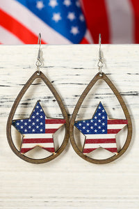 Wood Drop Earrings | Fiery Red American Flag Heart Shape