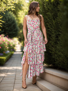 Cami Dress | Full Size Layered Slit Printed Square Neck Dress