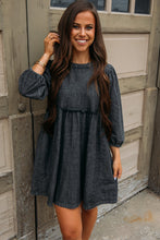 Load image into Gallery viewer, Denim Dress | Black Balloon Sleeve High Waist Dress
