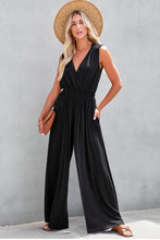 Load image into Gallery viewer, Black Deep V Pleated Crisscross Wide Leg Backless Jumpsuit | Bottoms/Jumpsuits &amp; Rompers
