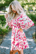 Load image into Gallery viewer, Pink Ruffle Tiered High Waist Puff Sleeve Floral Dress | Dresses/Floral Dresses
