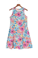 Load image into Gallery viewer, Multicolor Round Neck Sleeveless Floral Mini Dress
