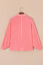 Load image into Gallery viewer, Pink Corded Flap Pocket Henley Top | Tops/Long Sleeve Tops
