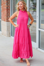 Load image into Gallery viewer, Maxi Dress | Rose Red High Frilled Neck Tiered Sleeveless
