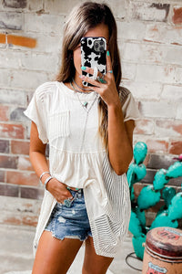 White Tunic Top | White Hollow Knit Keyhole Back Tunic Top