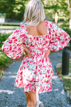 Load image into Gallery viewer, Pink Ruffle Tiered High Waist Puff Sleeve Floral Dress | Dresses/Floral Dresses
