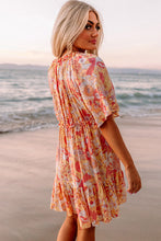 Load image into Gallery viewer, Orange Wide Flutter Sleeve Floral Dress | Dresses/Floral Dresses
