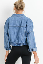 Load image into Gallery viewer, Sky Blue Medium Wash Chunky Cropped Denim Jacket | Outerwear/Denim jackets
