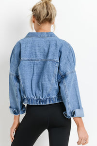 Sky Blue Medium Wash Chunky Cropped Denim Jacket | Outerwear/Denim jackets