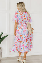 Load image into Gallery viewer, Multicolor Tropical Floral Print Ruched V Neck Maxi Dress | Dresses/Floral Dresses
