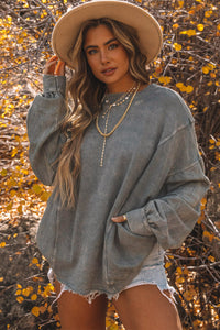 Gray Exposed Seam Twist Open Back Oversized Sweatshirt