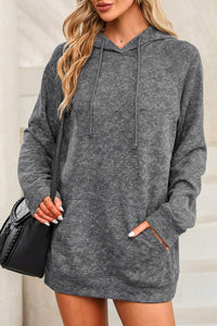 Gray Mineral Wash Kangaroo Pocket Drawstring Pullover Hoodie | Tops/Sweatshirts & Hoodies