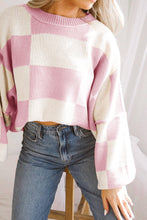 Load image into Gallery viewer, Checkered Sweater | Pink Bishop Sleeve Sweater
