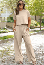 Load image into Gallery viewer, White Raw Hem Loose Tee and Wide Leg Pants Set
