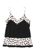 Load image into Gallery viewer, Black Leopard Patchwork Spaghetti Straps Tank Top | Tops/Tank Tops
