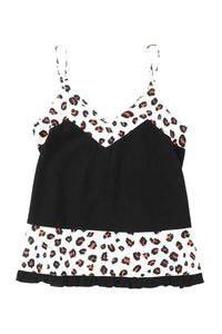 Black Leopard Patchwork Spaghetti Straps Tank Top | Tops/Tank Tops