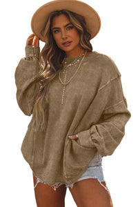 Oversized Sweatshirt | Khaki Exposed Seam Twist Open Back