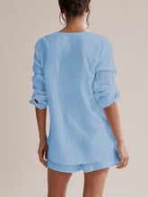 Load image into Gallery viewer, Top &amp; Shorts Set | Notched Long Sleeve Top and Shorts Set
