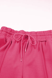 Rose Red Terry Knit Drawstring Smocked Waist Wide Leg Sweatpants | Bottoms/Pants & Culotte