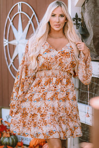 Womens Dress | Orange Floral Smocked Waist Dress