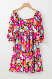 Mini Dress | Printed Square Neck Half Sleeve Dress