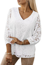 Load image into Gallery viewer, White Lace Top | Floral Crochet Loose Fit V Neck Top
