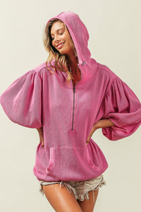 Womens Hooded Top | PINK BiBi Waffle-Knit Half Zip Hooded Top | hoodie