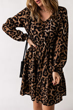 Load image into Gallery viewer, Leopard Ruffled Elastic Cuff Mini Dress | Dresses/Mini Dresses
