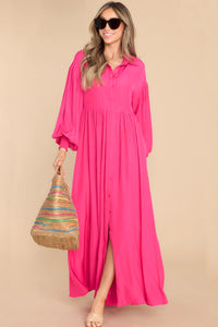 Rose Bubble Sleeve Shirt Maxi Dress | Dresses/Maxi Dresses