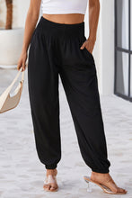 Load image into Gallery viewer, Black Smocked High Waist Joggers | Bottoms/Pants &amp; Culotte
