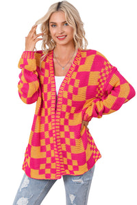 Multicolor Open Front Mixed Checkered Pattern Knit Cardigan | Tops/Sweaters & Cardigans