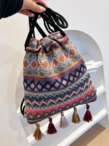 Canvas Backpack Bag | Tassel Geometric Canvas Backpack