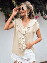 Load image into Gallery viewer, V Neck Blouse | Ruffled V-Neck Short Sleeve Blouse
