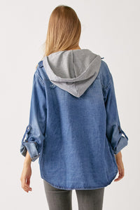 RISEN Zip Up Hooded Denim Shirt | blue jean jacket