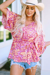 Boho Floral Print Belted Surplice Blouse | Tops/Blouses & Shirts