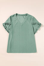 Load image into Gallery viewer, Petal Sleeve Blouse | Laurel Green Jacquard V Neck Blouse
