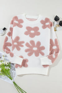 Flower Top | Round Neck Long Sleeve Knit Top